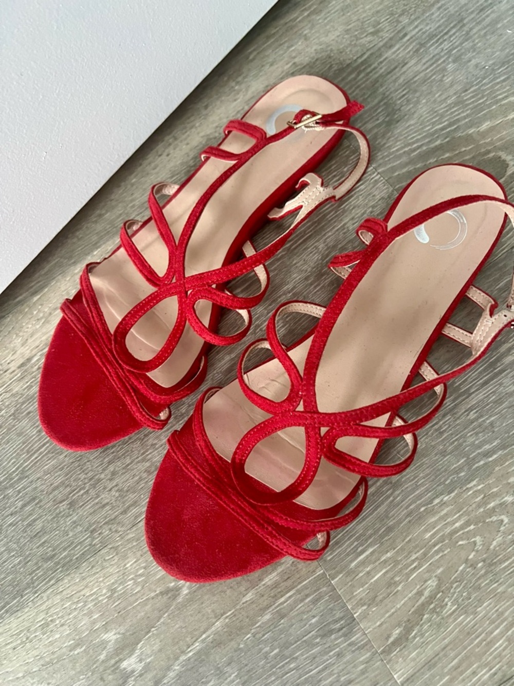 Journee Collection Red Suede Strappy Slingback Sandals Size 8 - Picture 6 of 9